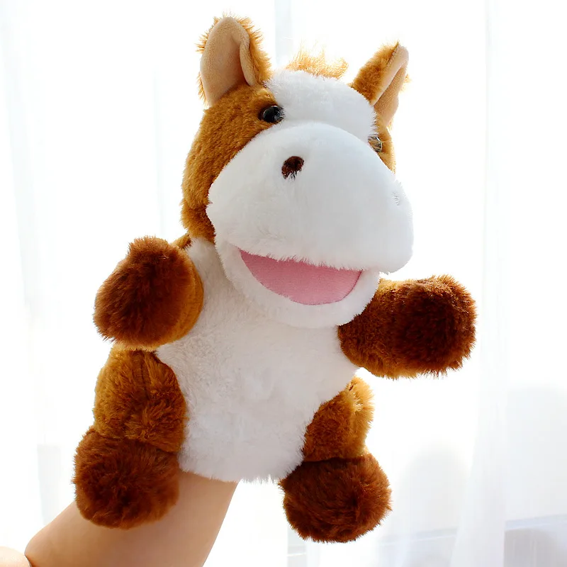 หุ่นมือรูปสัตว์เลี้ยงในฟาร์ม ม้า ปากเปิด ของเล่นตุ๊กตาผ้ากำมะหยี่ ของขวัญ