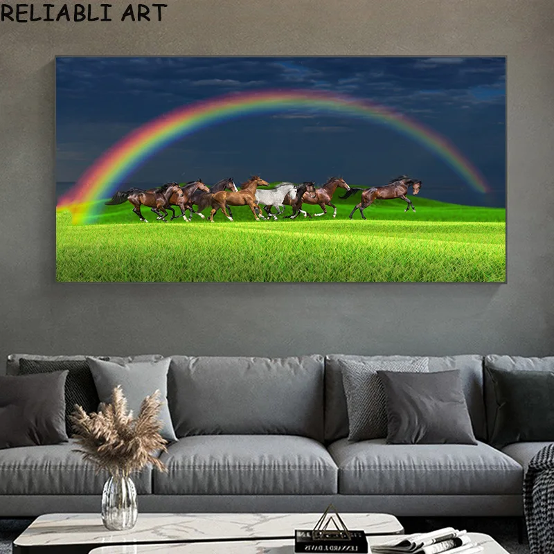 Natural Snow Running Horse Animal Poster and Prints Canvas Painting Wall Art Pictures For Living Room Home Decor No Frame