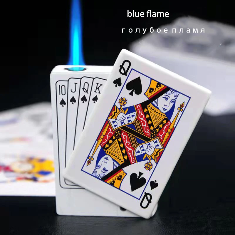 Creative playing cards Ace of spades lighter butane windproof straight  metal lighter metal fun toy for men