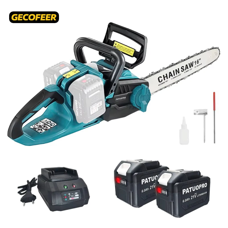 GECOFEER 16 pouces tronçonneuse électrique sans brosse taille sans fil outil électrique pour le travail du bois coupe-jardin portable pour batterie Makita