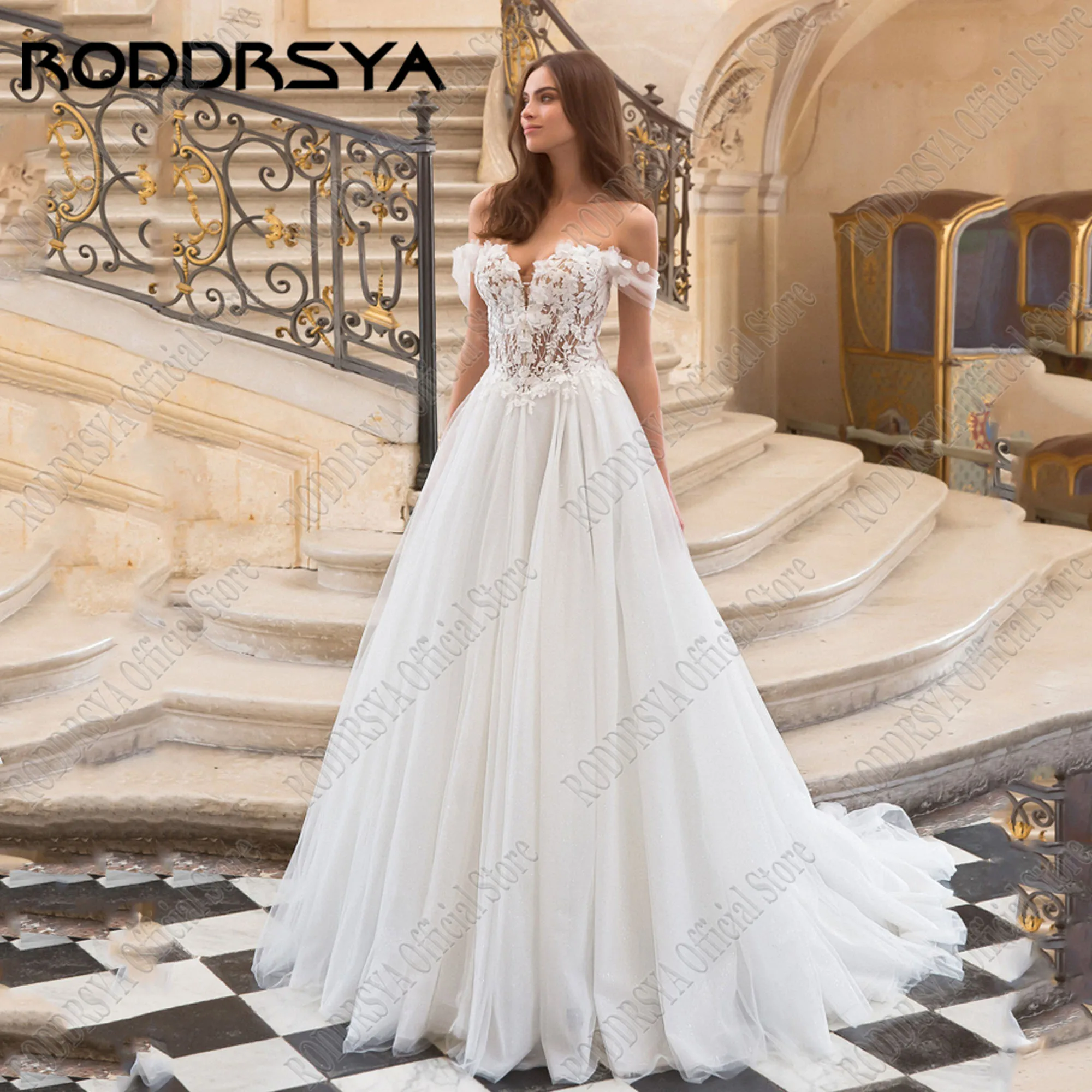 RODDRSYA-Vestidos De novia personalizados con escote en forma De corazón para mujer, Vestidos De novia De línea A con encaje sin hombros, Vestidos De novia De línea ARoddrsya mujer personalizada dulce vestido de novia