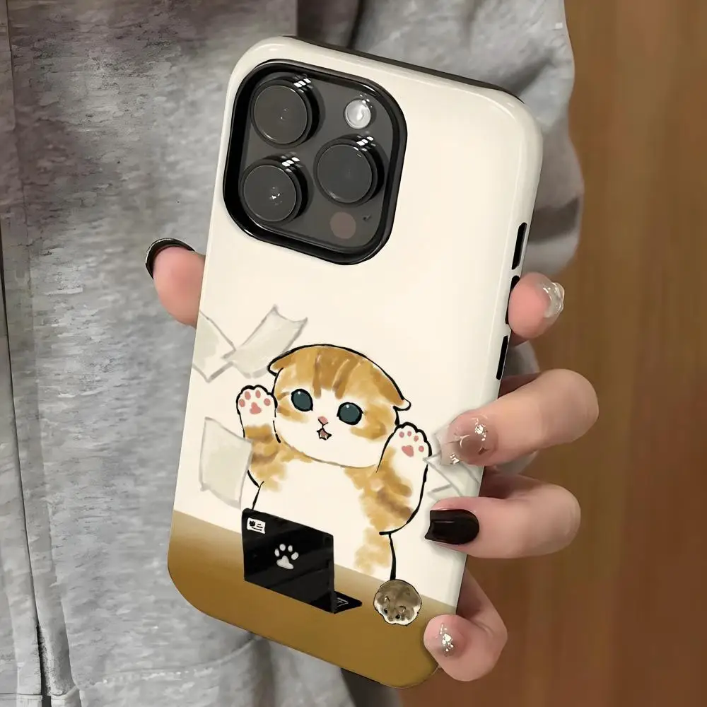 حافظة هاتف Mofusand Cat حافظة هاتف INS لهاتف آيفون 16 15 14 13 12 11 Pro Max X XR XS Max 7 8 Plus غطاء كمبيوتر صلب لامع