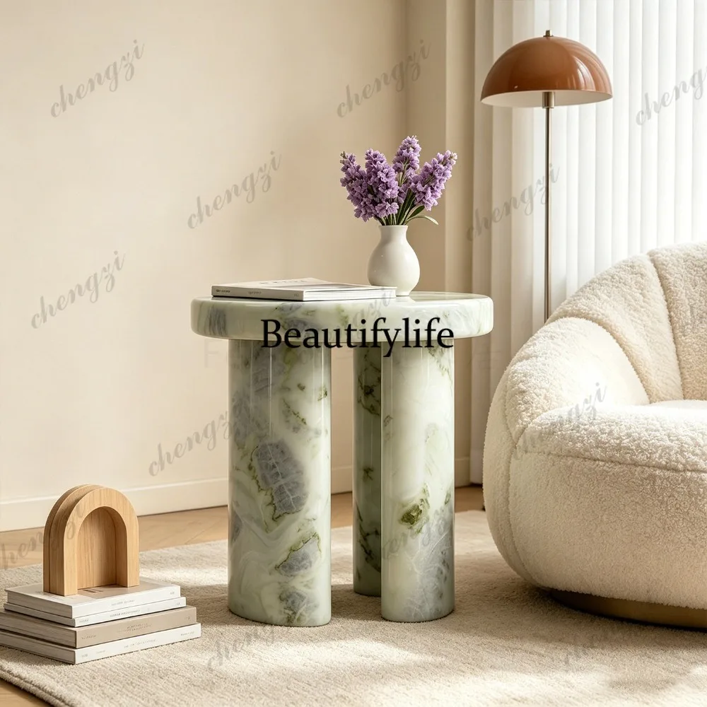 

Italian minimalist natural marble round edge few living room home designer edge table corner few