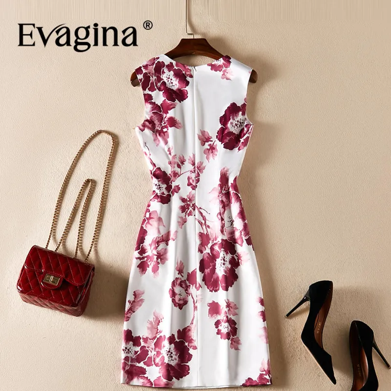 Evagina New Fashion Runway Designer Dress Women's Sleeveless Elegant Print High Street S-XXL Mini Dresses