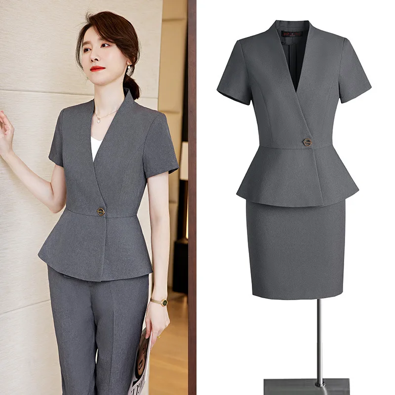 Short Sleeve Black High-End Business Suit Women's Summer Elegant Sales Department Hotel Front Desk Manager Work Clothes Formal W