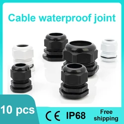 10pcs Waterproof Cable Gland PG7 PG9  PG13.5 PG16 PG11 Black Plastic Seal Joint Nylon IP68 White Cable Fixing Nylon Connector