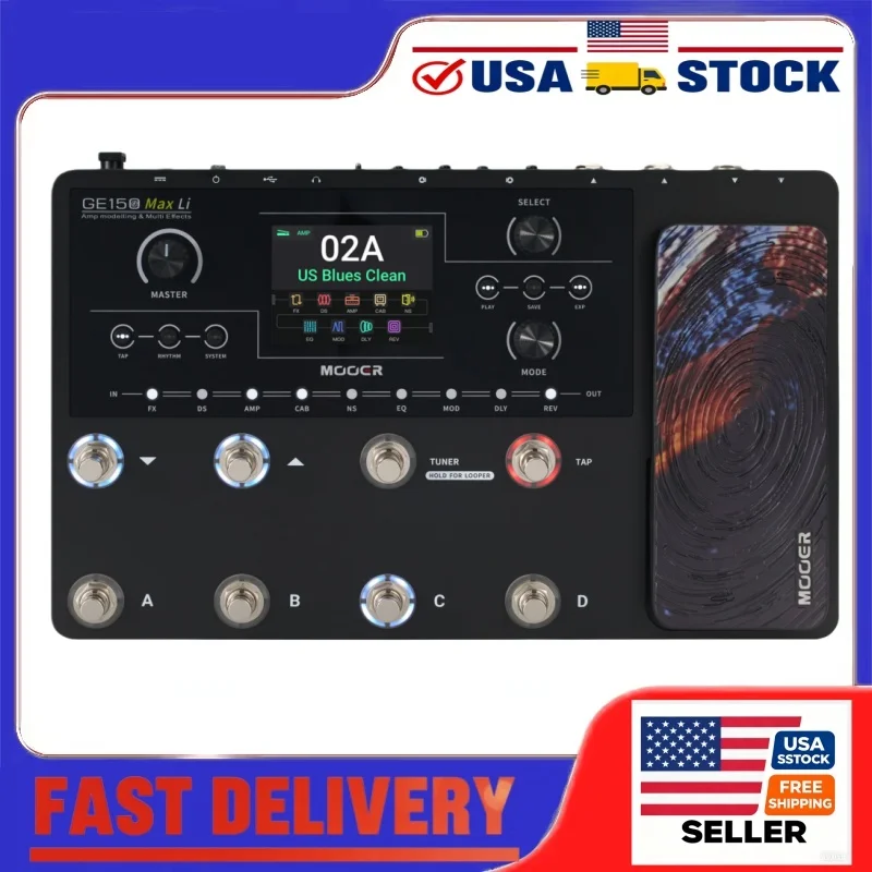MOOER GE Series Guitar Multi Effects Pedal 55 Amp Models 200 Presets 9H Battery IR Loader 4 Footswitches for Live Performance