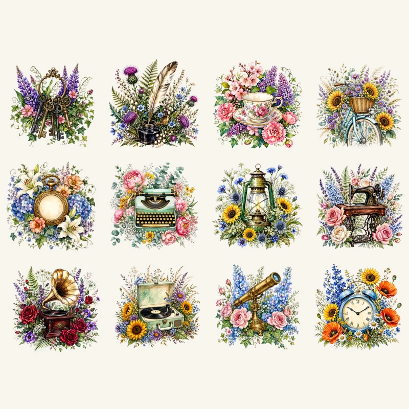 Vintage Floral Boots Audio player Iron On Patches DIY Heat Transfer Decals for Clothing T-Shirts Bags Hats Flower Lover Gift