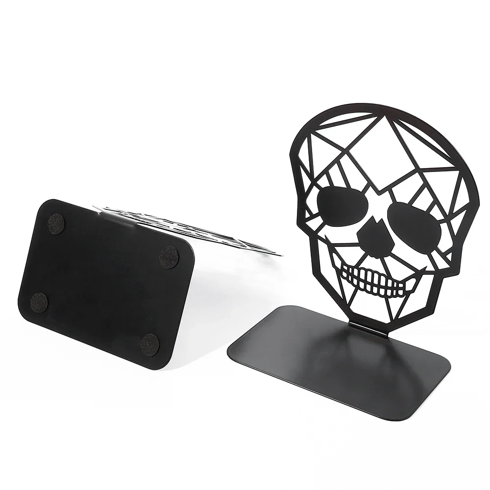 Hollow Skull Geometric Creative Bookends Personality Desktop Decoration Book Holder Book Support for Study Room Punk Style Lover