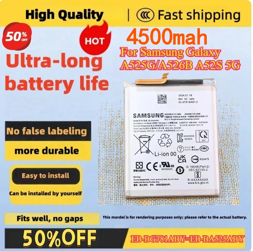 Batería de repuesto EB-BG781ABY/EB-BA525ABY 4500mAh para Samsung Galaxy A525G/A526B A52S 5G, de alta calidad compatible