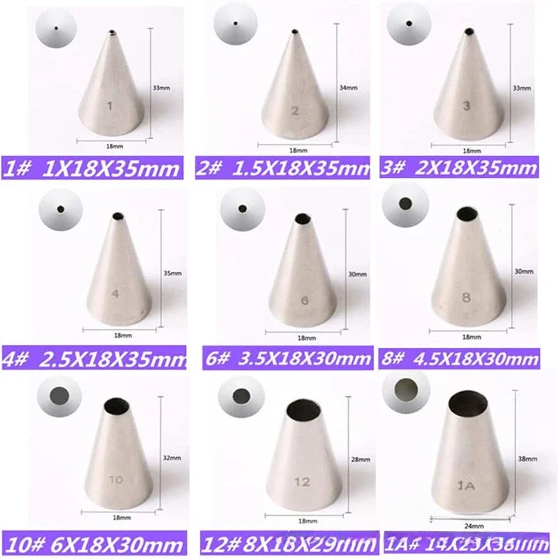 9pcs Round Stainless Steel Piping Tips Pastry Nozzles Writing Cake Decorating Tools Cream Pastry Tip Nozzle Set For Kitchen