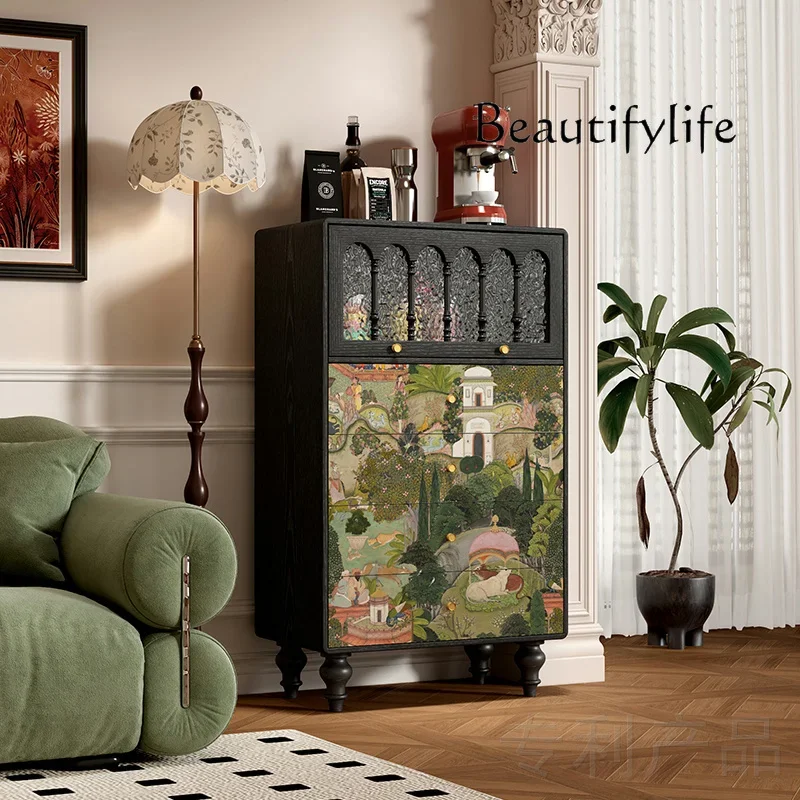 

X36 French Retro Style Solid Wood Four-chest Cabinet, Living Room Dining Side Cabinet, Sofa Side Storage Tea Cabinet