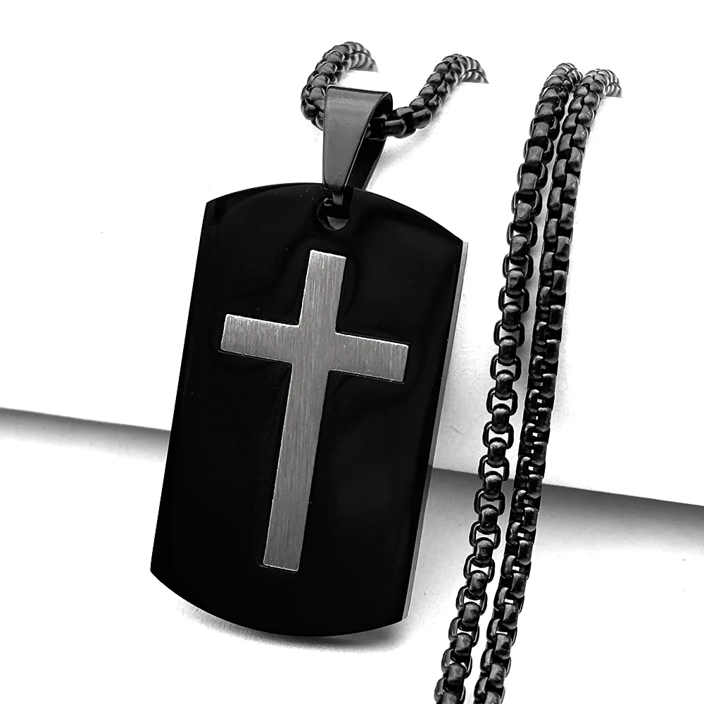 Military Army Two-tone Cross Chain Necklace for Women Men Stainless Steel Chain Dog Tag Christian Pendant Necklaces Jewelry Gift view 4