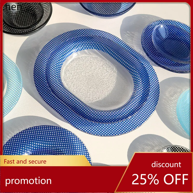 

Hxl blue glass breakfast plate western salad plate tableware suit