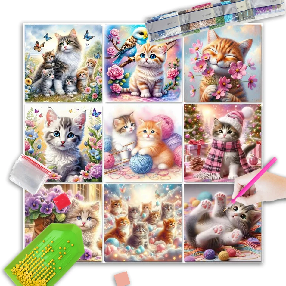 

GATYZTORY DIY 5D Diamond Painting Cat Full Round Diamond Embroidery Cartoon Animal Cross Stitch Set Art Home Decoration
