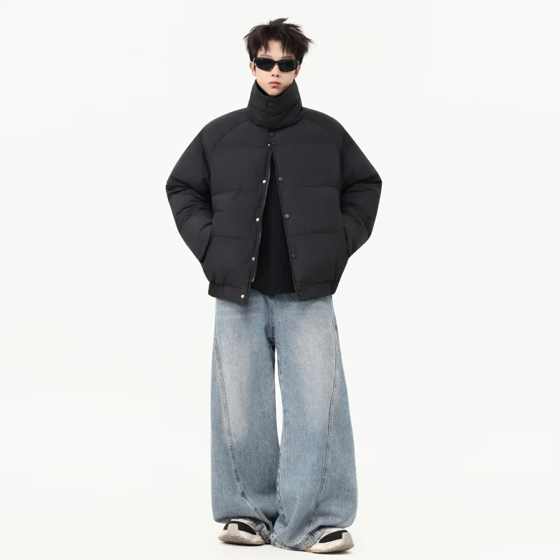 

Зимняя мужская утепленная хлопковая куртка с воротником-стойкой, теплая, модная, в уличном стиле, свободного кроя, из полиэфирного волокна, с длинными рукавами