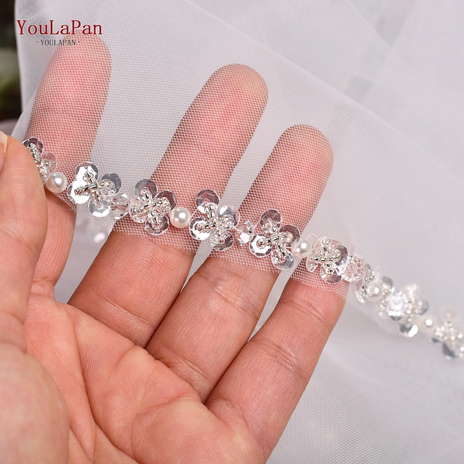 

Свадебная фата TOPQUEEN с кристаллами и бисером, 1 слой, свадебные аксессуары, фата для церемонии, настраиваемая, V235