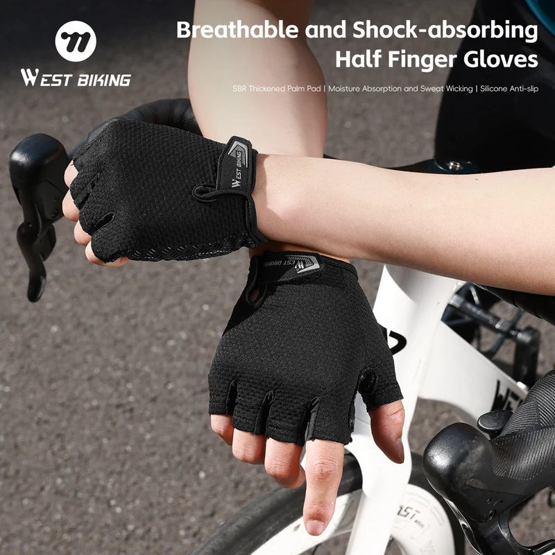 

WEST BIKING Half Finger Gloves SBR Palm Pads Breathable Anti-shock Cycling Gloves High Elasticity Fitness Bicycle Gloves