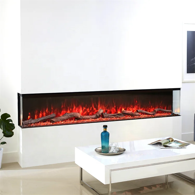 Electric Fireplace with Three Side Fire Observation, 7 Temperature Levels and 13 Flame Colors, Sturdy Glass and Steel, Customize