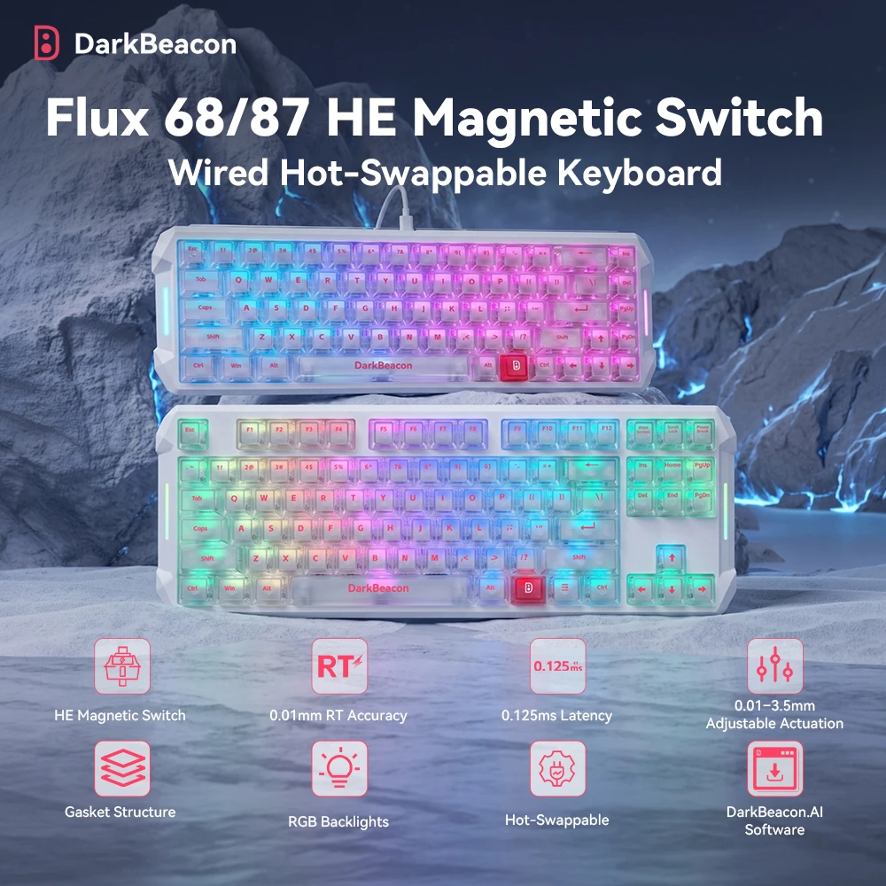 DarkBeacon HE 磁気ゲーミングキーボード 68/87 キーコンパクトレッド磁気スイッチ有線キーボード高速トリガー 8KHz ホットスワップ可能