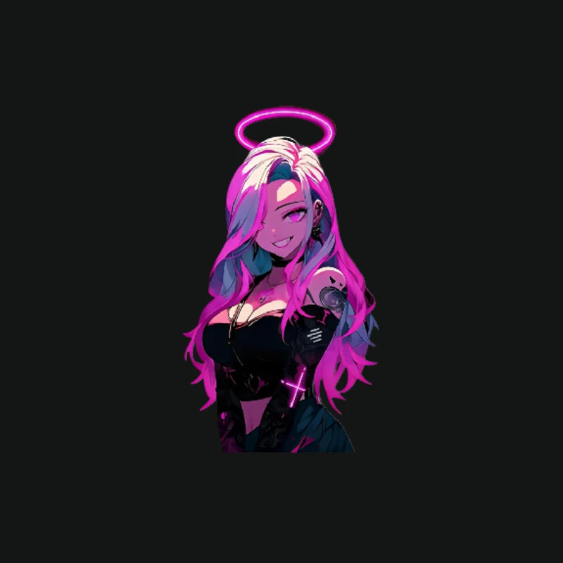 1PC Neon Pink Angel Girl Waterproof Sticker Vinyl Decal for Car Fuel Cap Motorcycle Laptop Decor
