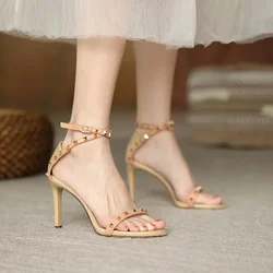 Women Elegant Xquisite Stiletto Sandals 2021 Summer New Style Rivet Open Toe Sexy Sandals Party Dress Fashion Single Shoes Women