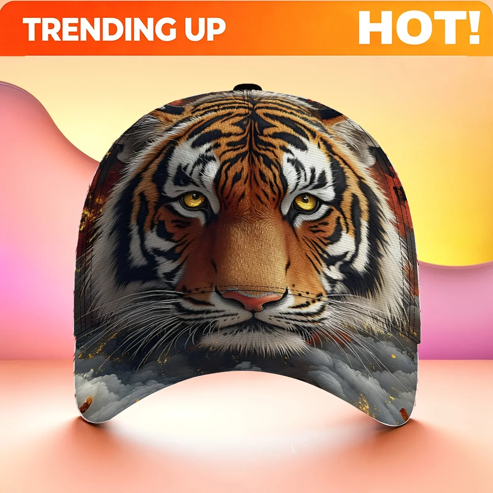 Customization Unisex Lightweight Versatile Baseball Cap Featuring A Realistic Tiger Portrait With Clouds, Suitable For Street Cu