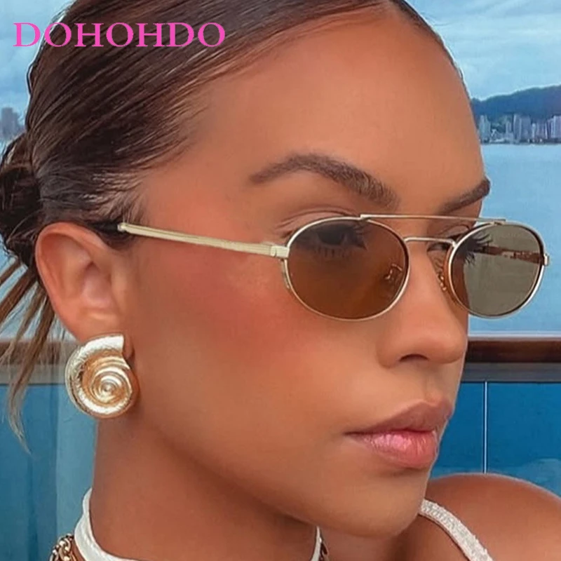 

Fashion Double Bridge Pilot Y2K Small Oval Metal Women Sunglasses Luxury Men Sunglass Outdoor Drive Travel Shade Eyewear UV400