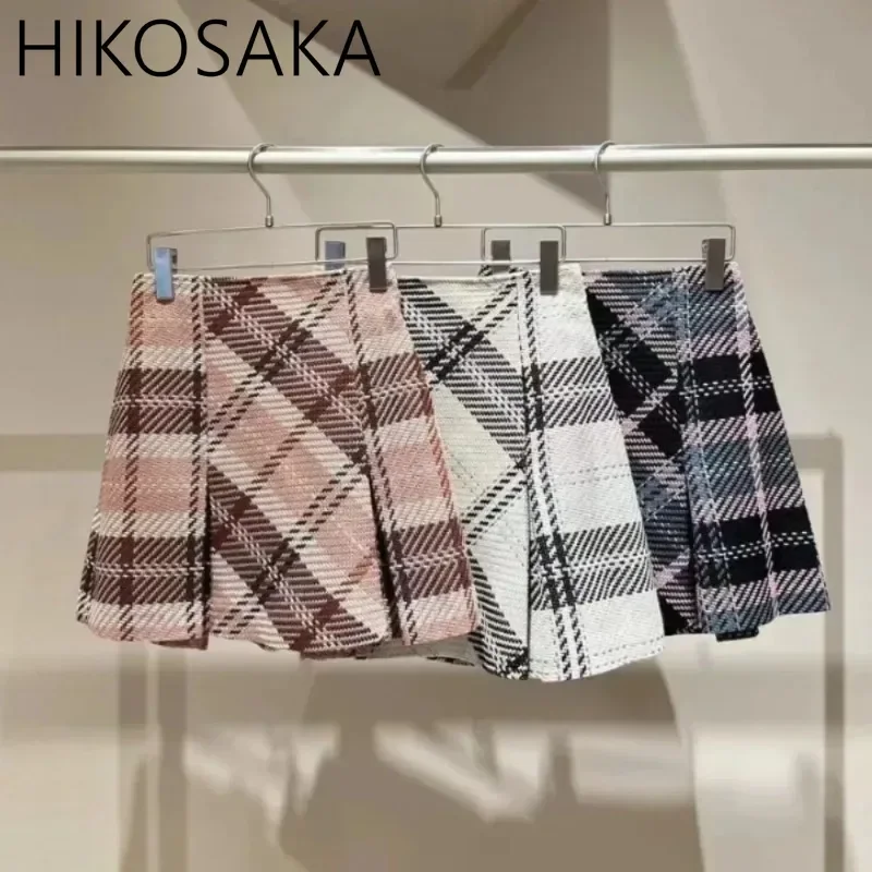 Japan Style Vintage Plaid Contrast Color Skirts High Waist A-line Slim Mini Jupe Female 2024 Fall Winter All-match Casual Faldas