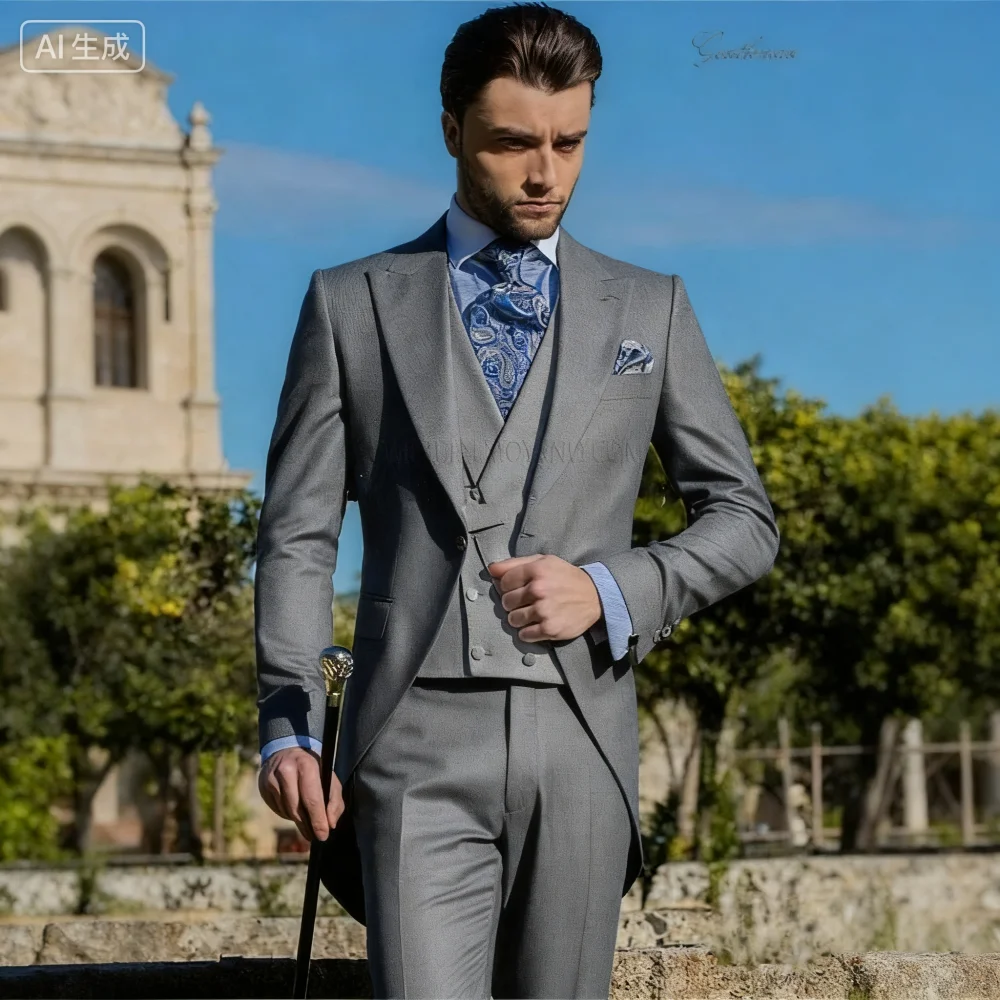 بدلة تدخين رسمية للرجال من Terno Fino مكونة من 3 قطع سترة سترة وسراويل بدلة زفاف لرفقاء العريس Negocios Traje