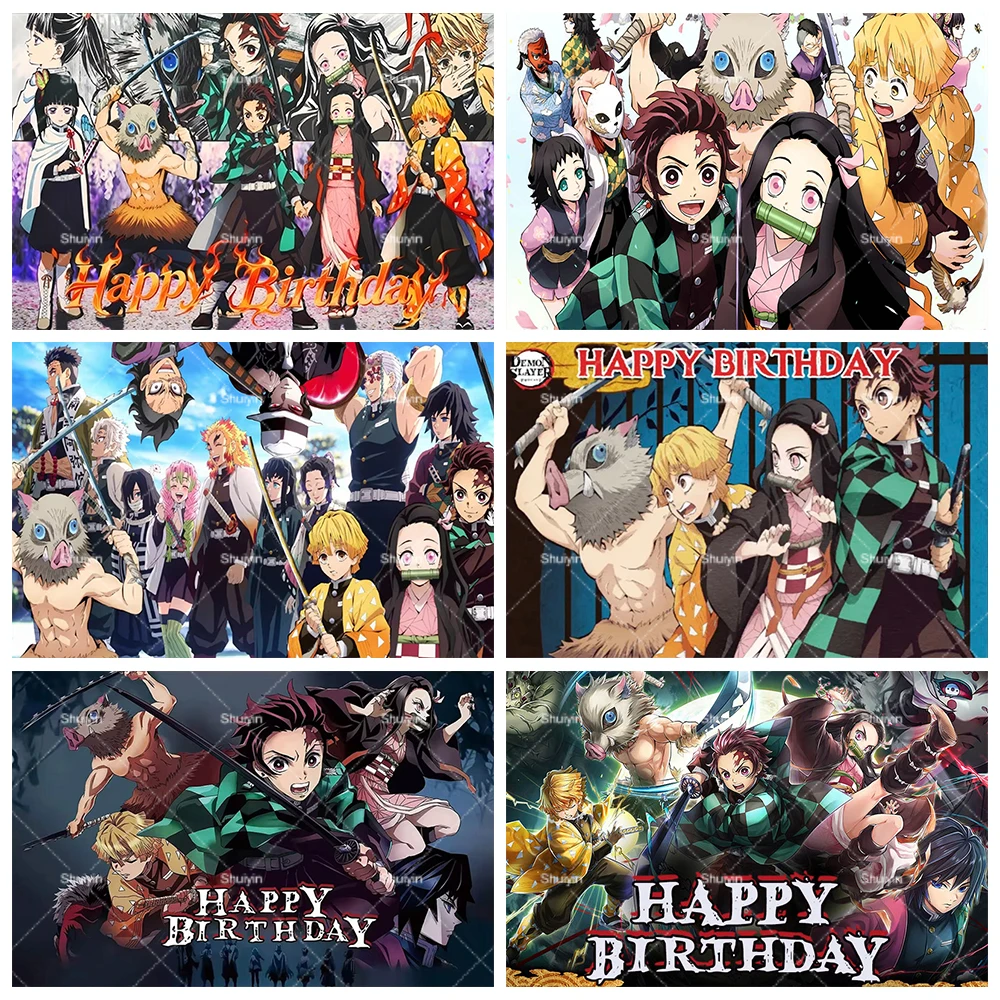 

Cartoon Demon Slayer Kamado Nezuko Theme Backdrop Children's Birthday Party Decor Background Baby Shower Banner Photo Shoot Prop