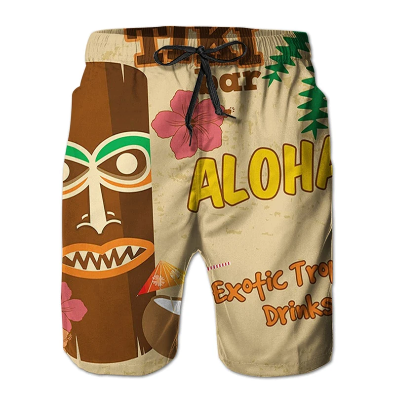 Fashion Hawaiian Tiki 3D Print Beach Shorts Casual Aloha Polynesia God Short Pants For Men Clothes Aloha Boy Short Pants Clothes