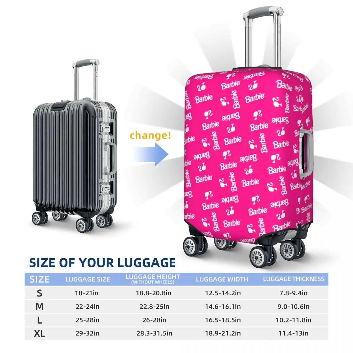 Juste de bagage Barbie personnalisée, housses de protection de valise amusantes imbibées pour 18-32 po