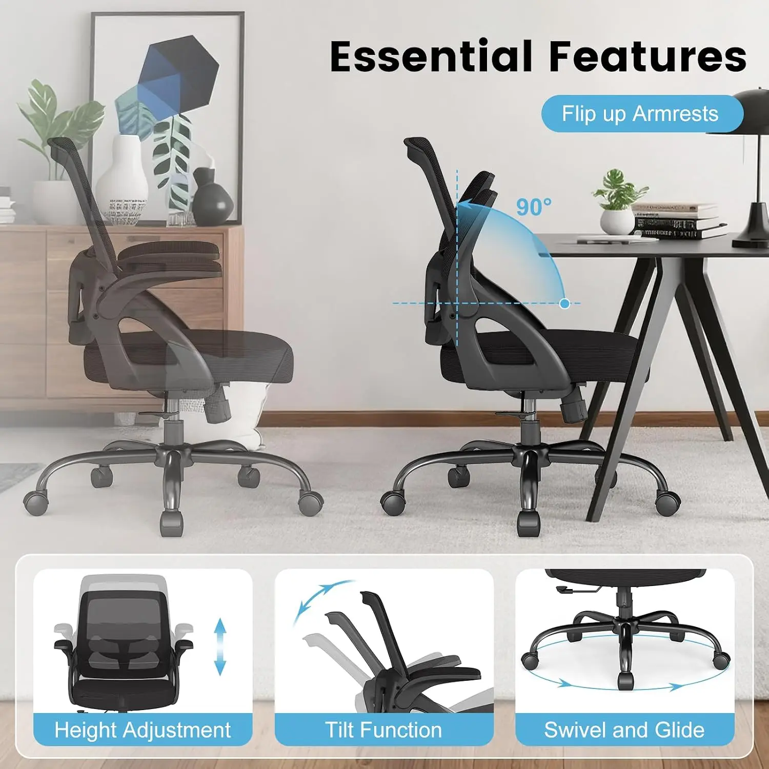 Big & Tall Office Chair Ergonomic Mesh Mid Back 6PC, Customized