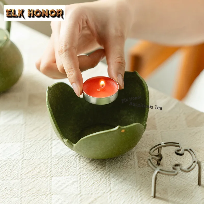 Green Orange Gold Sprinkled Tea Warmer Holder Alcohol Burner Stove Kettle Stand Baked Milk Jar Carbon Furnace Tea Services Gift