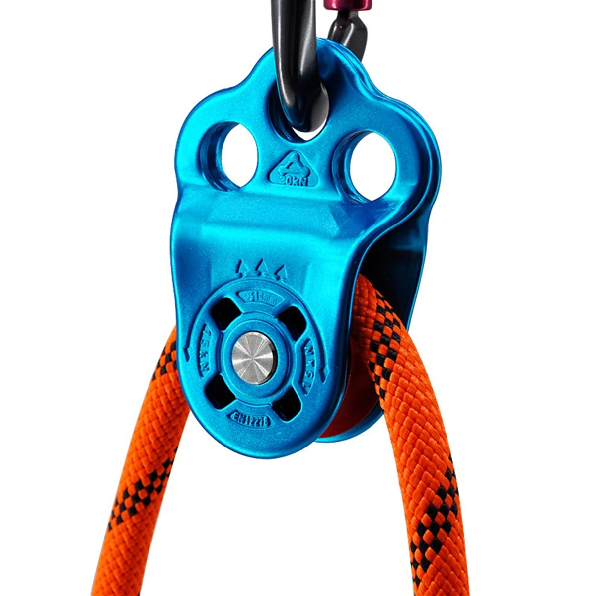 Rock Climbing Pulley 3 Holes Aluminum Alloy Climbing Bearing for Mountaineering Rappelling Aerial Work Exercises,B