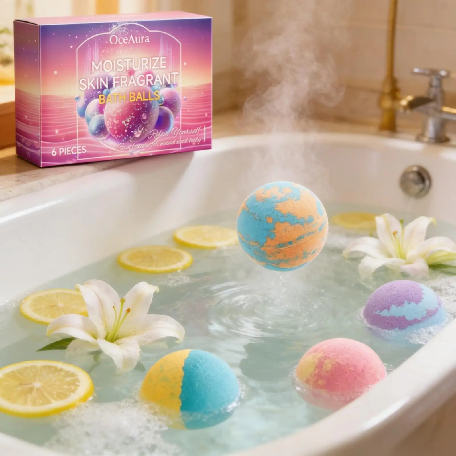 OceAura Kulki do kąpieli z pęcherzykami, miękkie, gładkie, pielęgnujące ciało, nawilżające, poprawiające elastyczność skóry, produkty do kąpieli, zestawy prezentowe dla kobiet