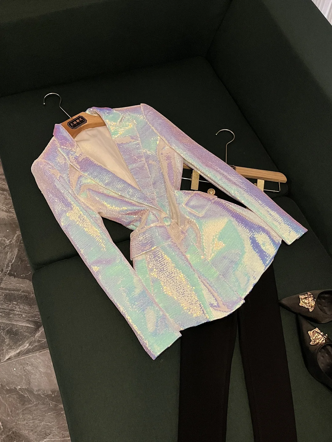 

Faionable Winter 2025 Single-Button BLINGBLING Sequin Suit Jaet for Women Commute Sle Loose Fit Long Sve Mid-Length