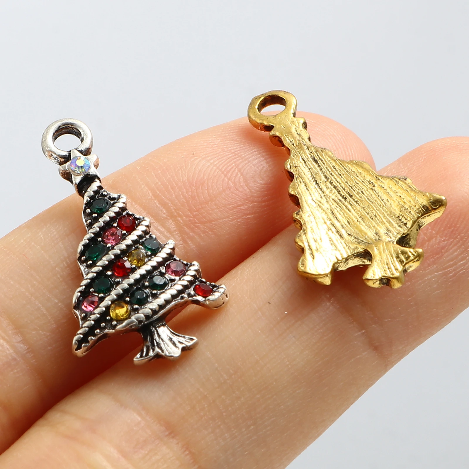 5PCs Multicolor Christmas Tree Charms Pendant Jewelry Making Rhinestone Pendant Necklace DIY Pendant Earrings Findings