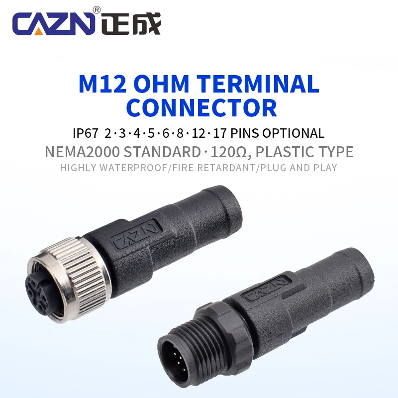 M12 120Ω Terminal Resistor Plug Male Female 2 3 4 5 6 8 12 17 Pin A/B/D IP67 for CAN Bus & Signal Termination