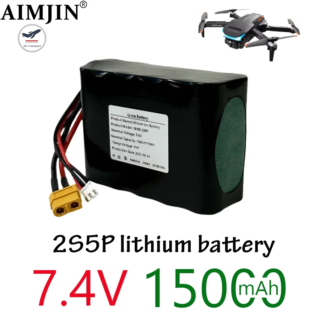 7.4V 15Ah Rechargeable 18650 Lithium Ion Battery Pack 2S5P ，For Various RC Airplane Quadrotor,XT60 XH2.54-3P Plug