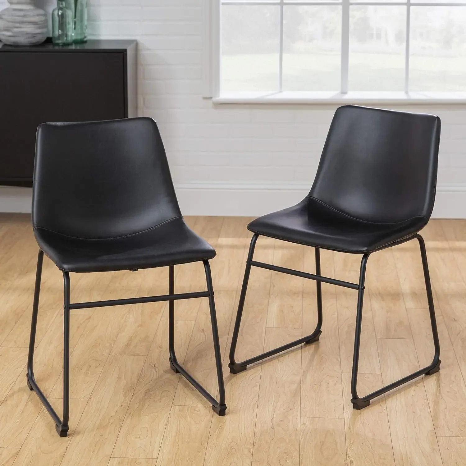 Douglas Urban Industrial Faux Leather Armless Dining Chairs, Set of 2, Black