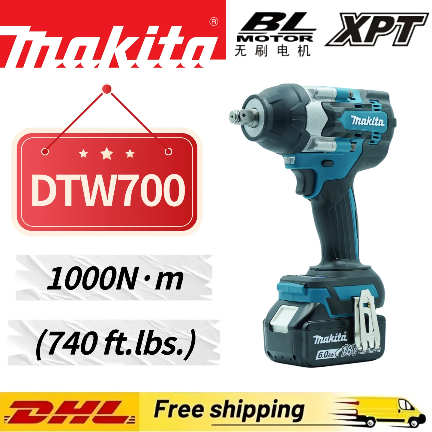 

Genuine Makita DTW700 Cordless Impact Wrench 1000N·m Variable-Speed Electric Wrench High Effieiency Durable Auto Stop