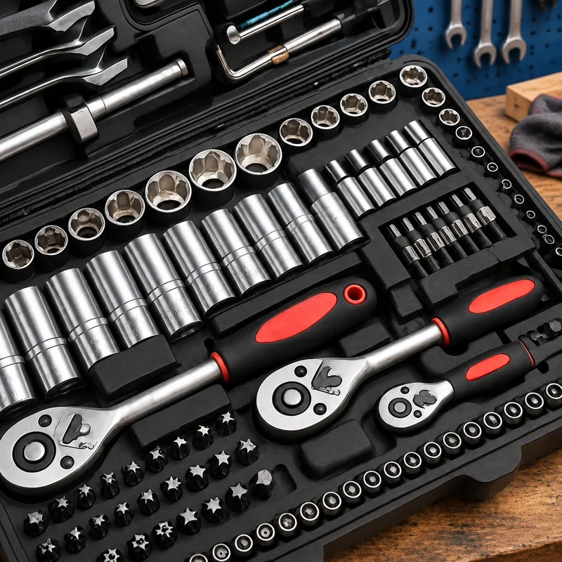 46-Piece Chrome Vanadium Socket Set with Ratchet, Extensions, and Durable Case for Car Repair and Home Use