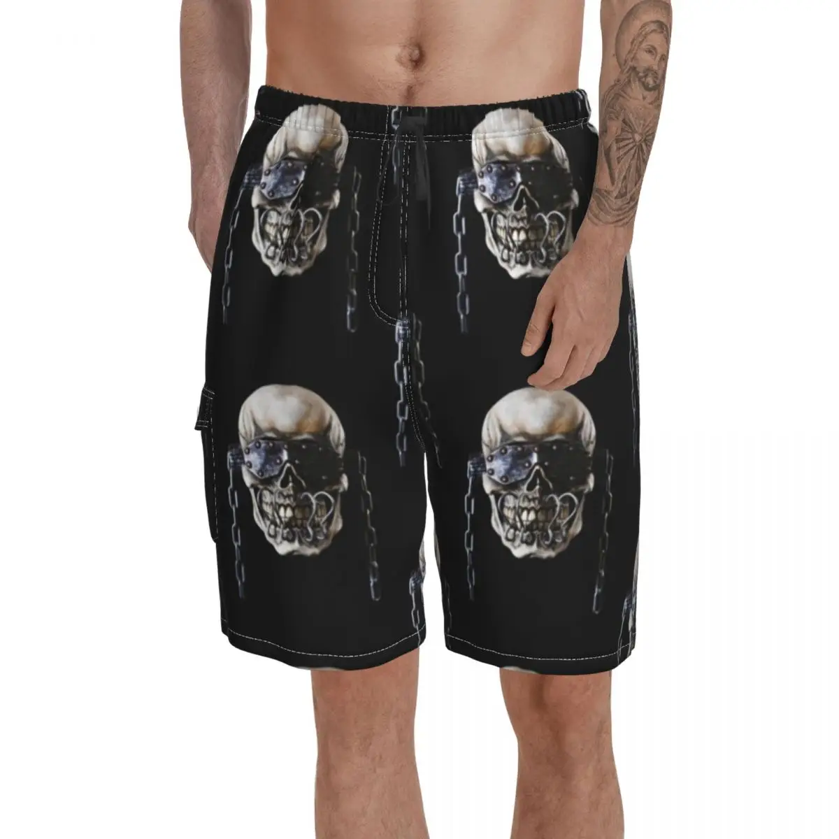 

Тяжелые металлические шорты для мужчин, плавки для купания, плавки из полиэстера с узором