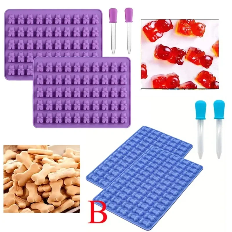 Gummy Bear Mold Mini Cartoon Animal Chocolate Candy Mold Children's Dropper Food Grade Kitchen Accessories Tools Silicone Cookie