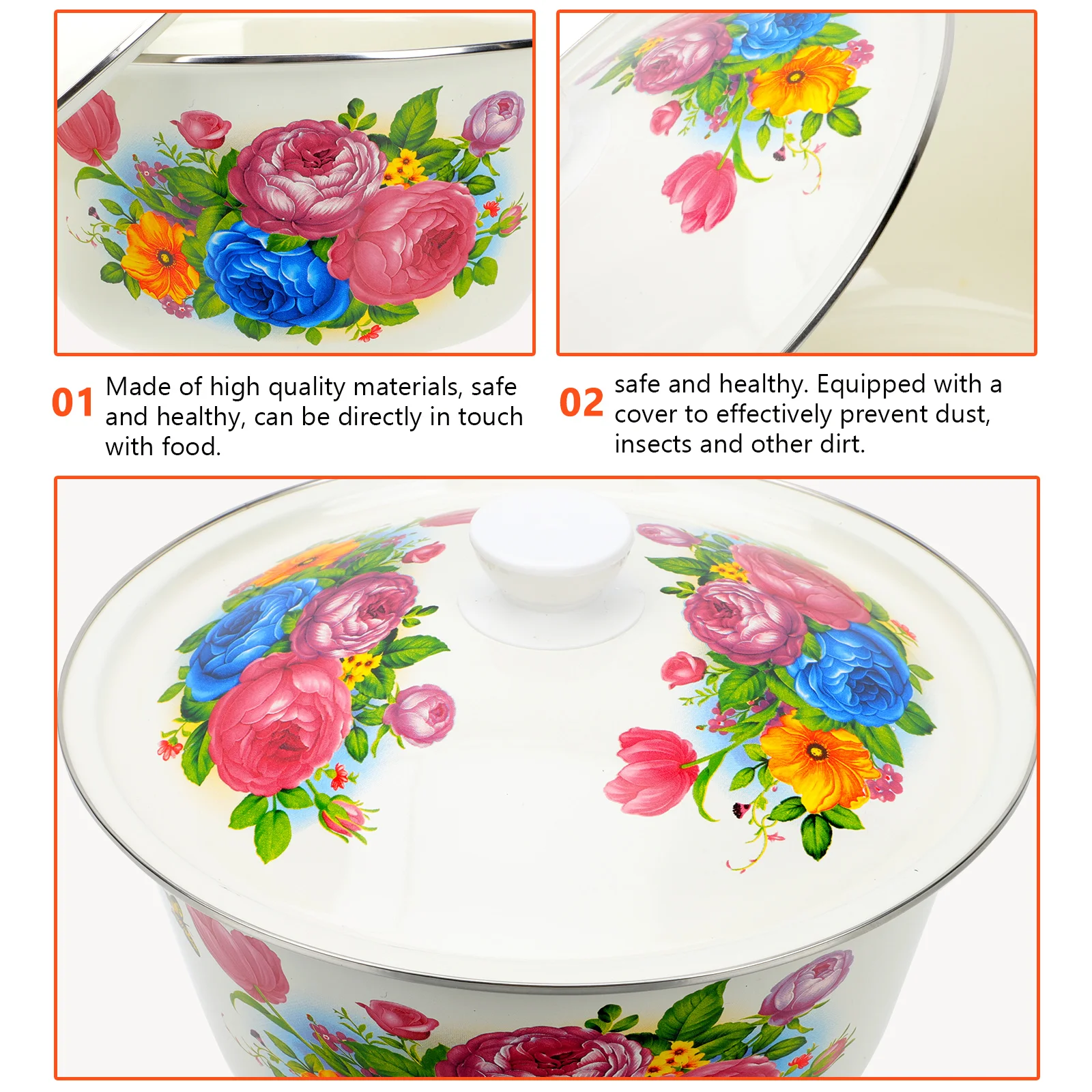 Enamel Lard Basin Tureen Pot Soup Household Modern Style Bowl Food Tub Storage Enameled with Lid