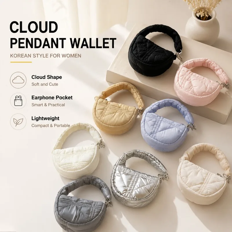 Cotton Pendant Wallet with Earphone Pocket Compact Foldable Cloud Shape Casual Korean Style Short Wallet for Women