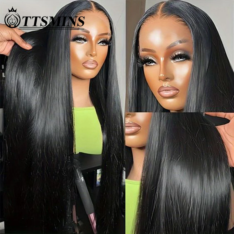 Brazilian Remy Bone Long Straight Glueless Wigs Human Hair Pre Cut Lace Frontal Wig 34inch No Glue For Beginner Pre Plucked 180%