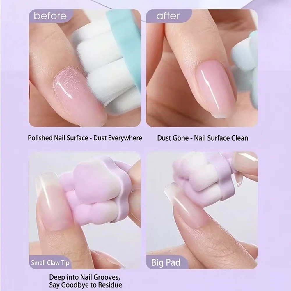 5 Stück Kawaii Flauschige Katzenpfoten-Ring-Nagelbürste Tragbare Rosa/Blau/Lila/Grün/Gelbe Weiche Fingerring-Bürste Nagelreinigungswerkzeug – Detail 6